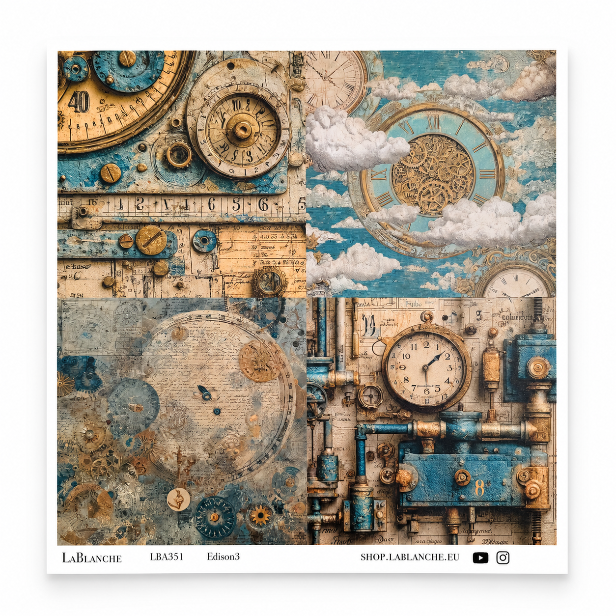 LaBlanche Steampunk Papercrafting Kit - 12 Designer Papers, Tags & Die-Cuts