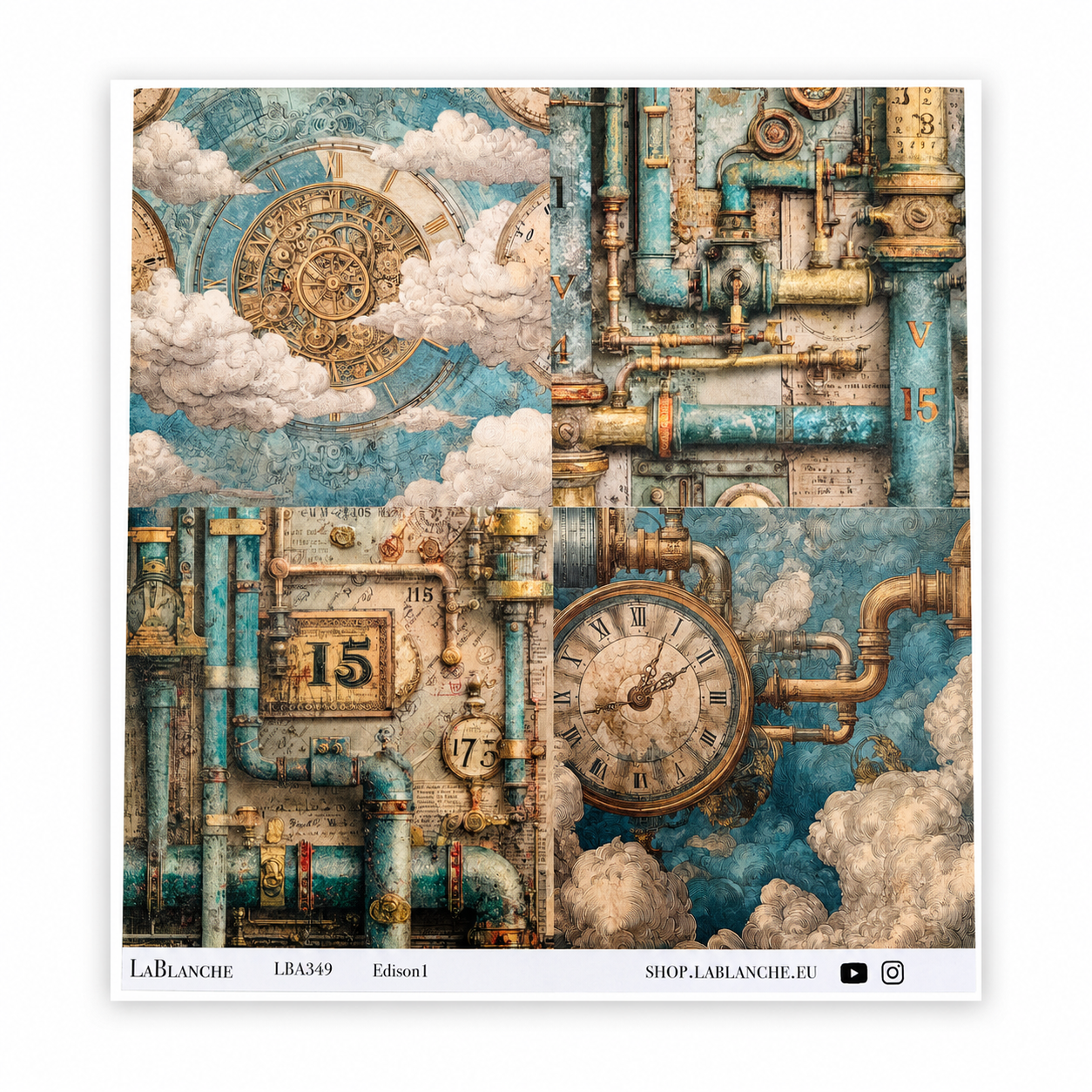 LaBlanche Steampunk Papercrafting Kit - 12 Designer Papers, Tags & Die-Cuts