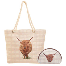 Signare Tapestry Highland Cow Beach Rope Bag with Cosmetic Bag