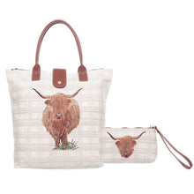 Signare Tapestry Highland Cow Foldaway Bag with Wristlet