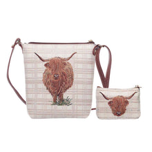 Signare Tapestry Highland Cow Sling Bag with Zip Purse