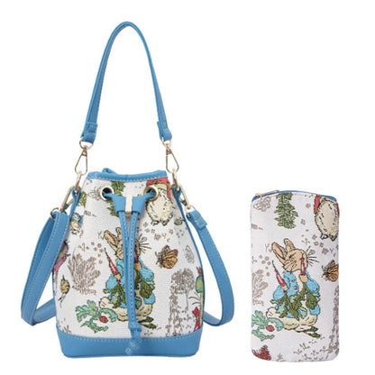 Signare Tapestry Beatrix Potter Peter Rabbit Bucket Bag with Zip Glasses Case