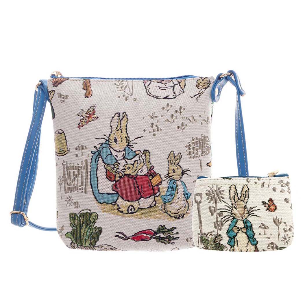 Signature Tapestry Beatrix Potter Peter Rabbit Sling Bag with Zip Purse