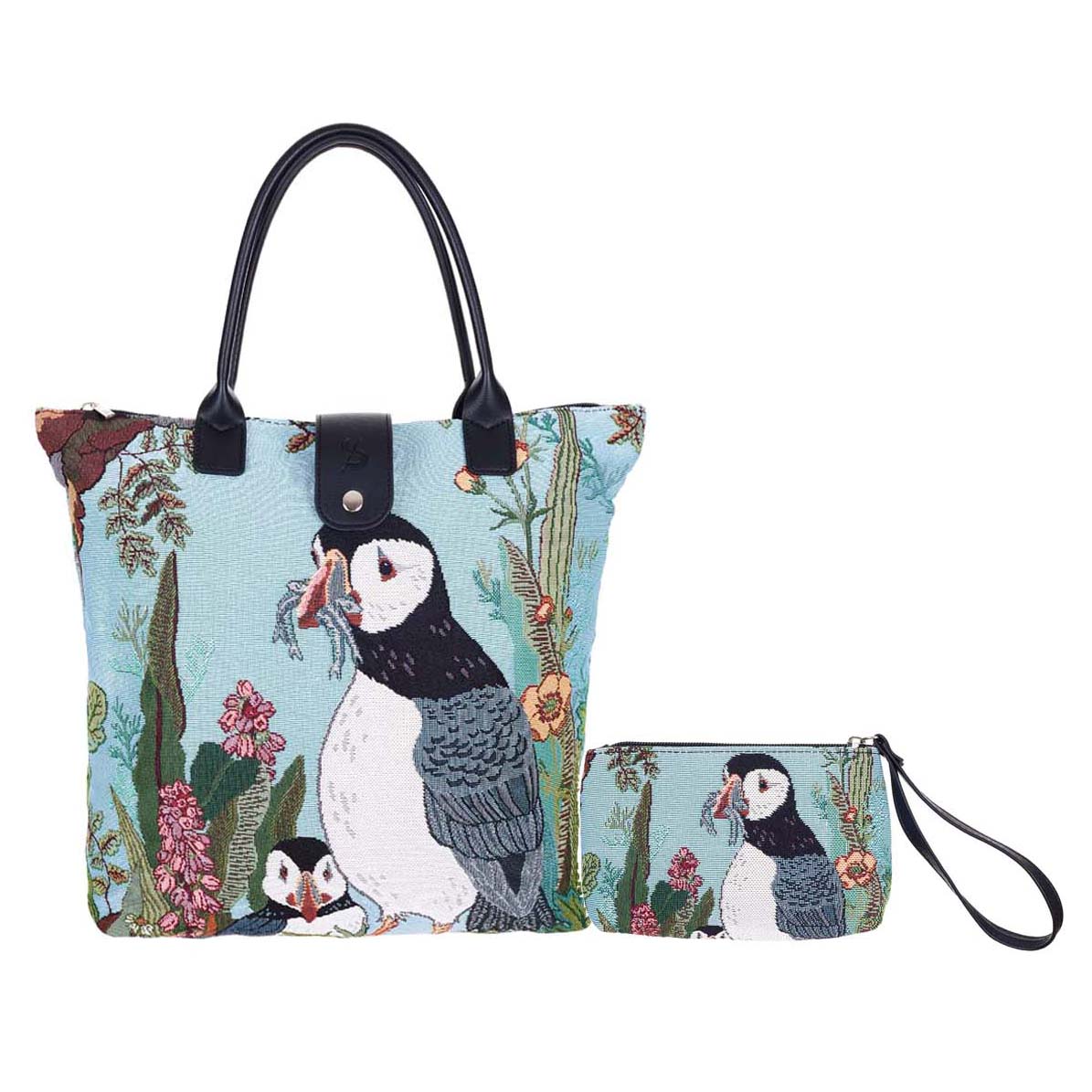 Signare Tapestry Puffin Foldaway Bag with Wristlet
