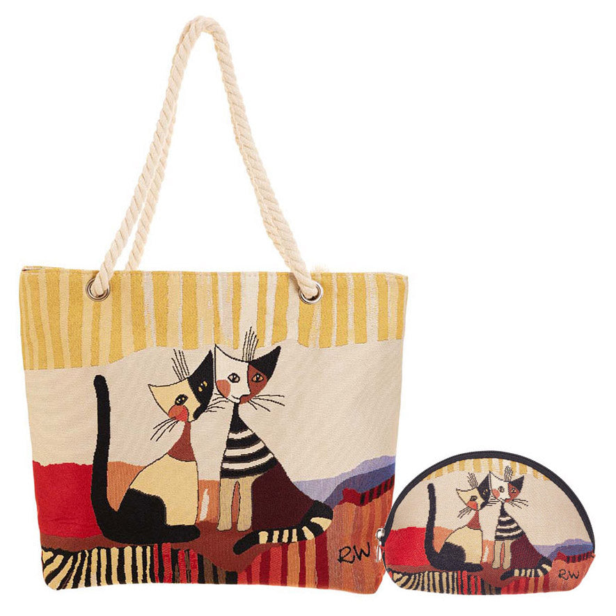 Signare Tapestry Rosina Cat Beach Rope Bag with Cosmetic Bag