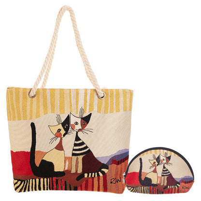 Signare Tapestry Rosina Cat Beach Rope Bag with Cosmetic Bag