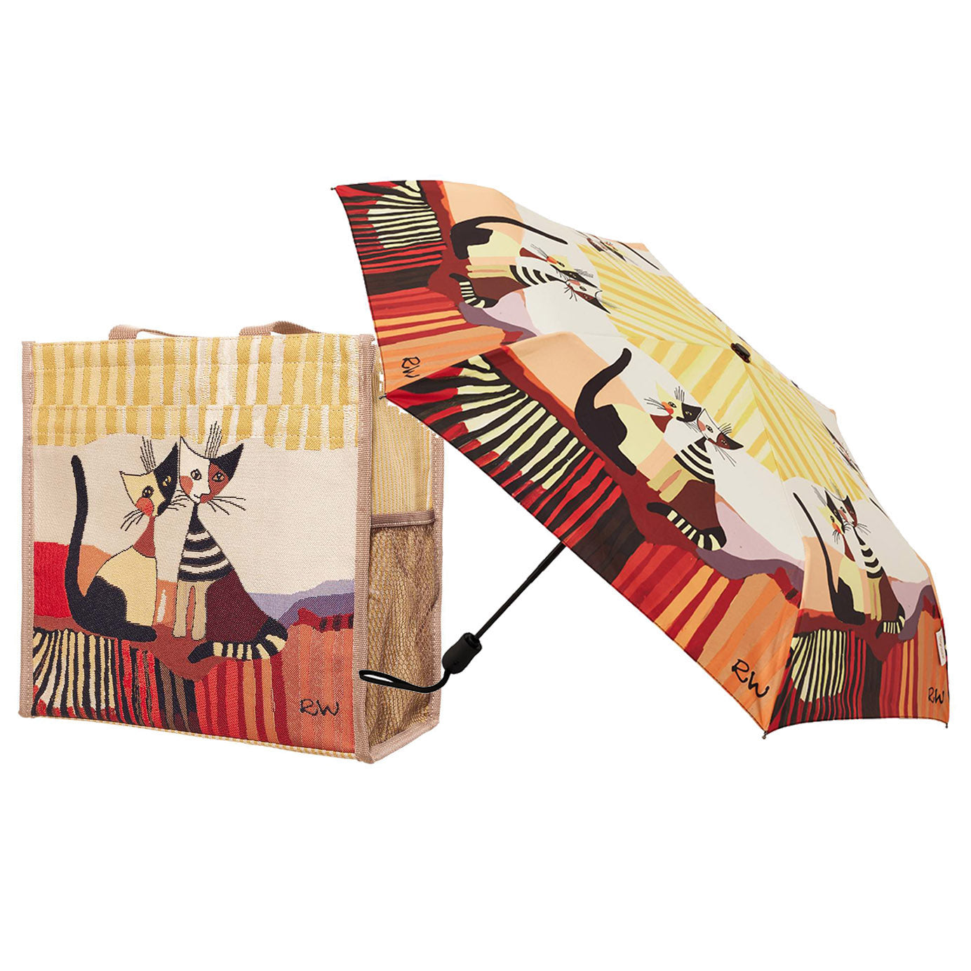 Signare Tapestry Rosina Cat Automatic Umbrella with Shopper Bag