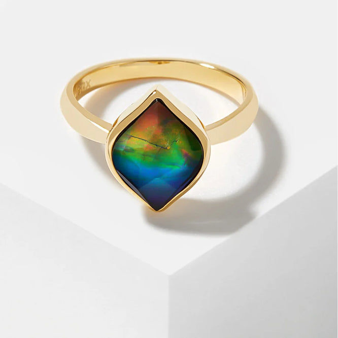 Canadian Ammolite Gems by Kenneth Bradley 'Christa' Ring in 14k Yellow Gold
