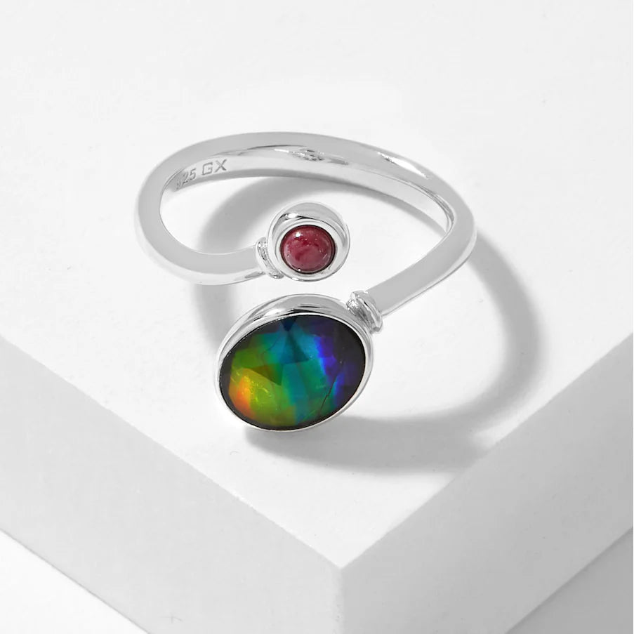 Canadian Ammolite Gems by Kenneth Bradley 'Christina' Ring in Rhodium Plated Sterling Silver