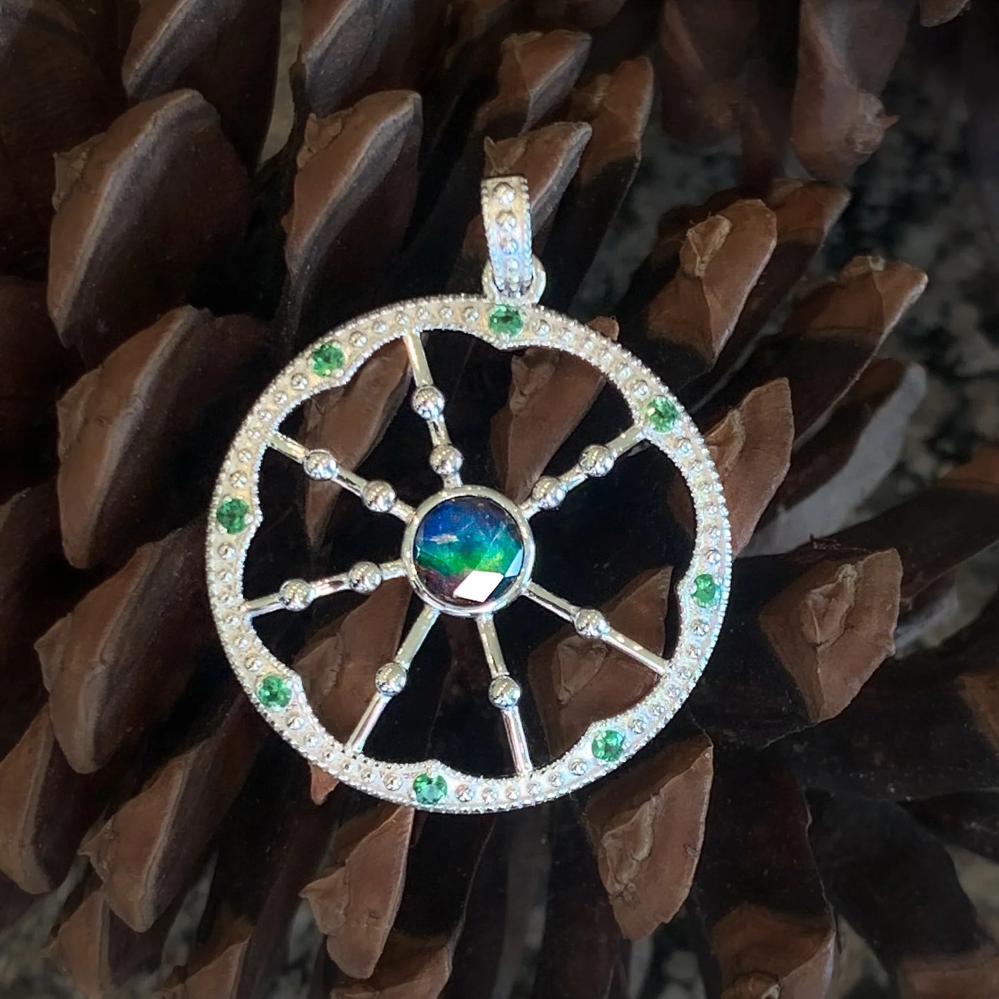 Canadian Ammolite Gems by Kenneth Bradley ‘Cira’ Pendant with Tsavorite Accent