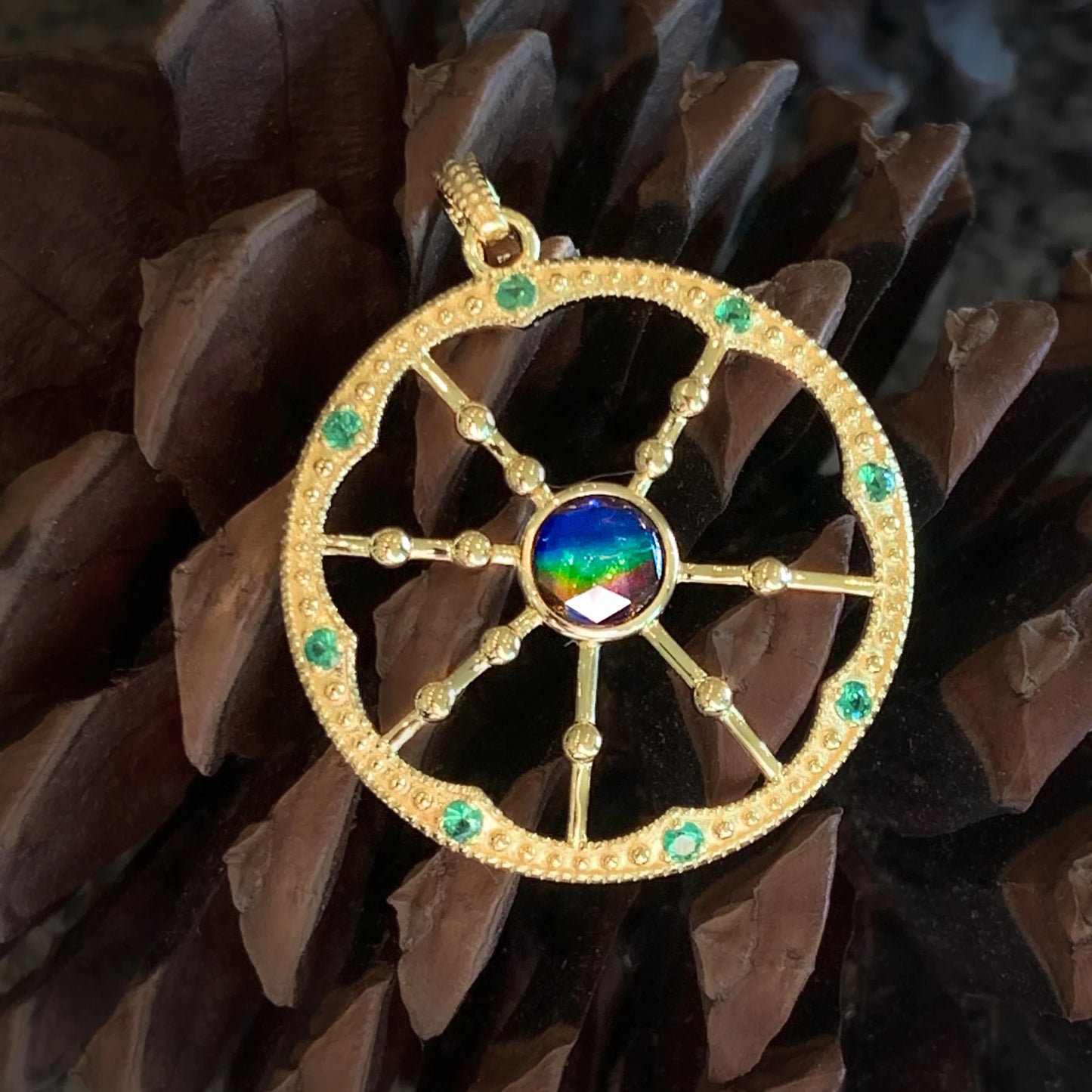 Canadian Ammolite Gems by Kenneth Bradley ‘Cira’ Pendant with Tsavorite Accent