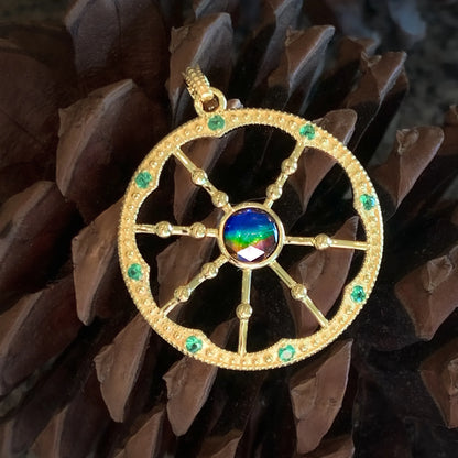 Canadian Ammolite Gems by Kenneth Bradley ‘Cira’ Pendant with Tsavorite Accent