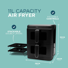 DMD 11L Double Air Fryer with Dual Drawers and 12 Cooking Functions