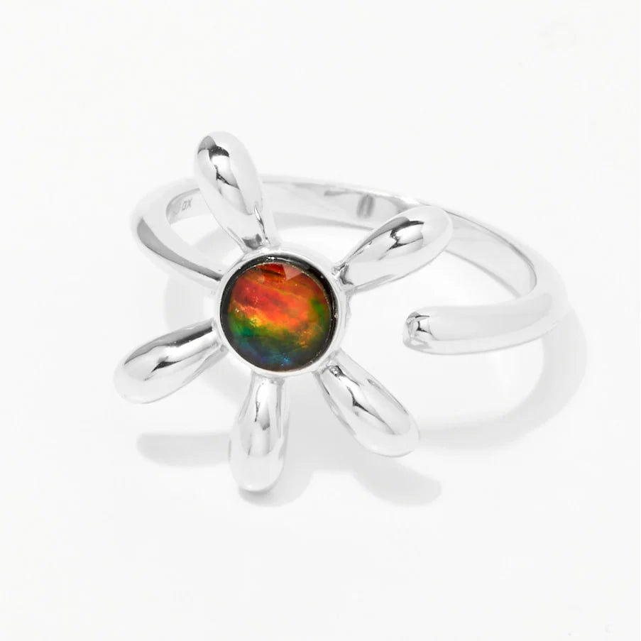 Canadian Ammolite Gems by Kenneth Bradley 'Adelaine' Ring in Rhodium Plated Sterling Silver