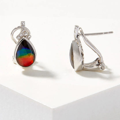 Canadian Ammolite Gems by Kenneth Bradley ‘Emma’ Pear Cut Earrings with White Topaz