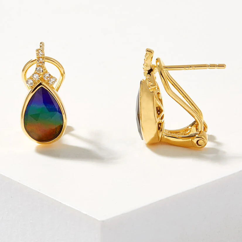 Canadian Ammolite Gems by Kenneth Bradley ‘Emma’ Pear Cut Earrings with White Topaz