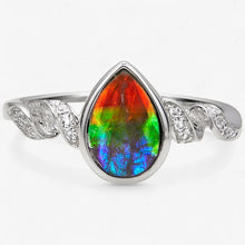 Canadian Ammolite Gems by Kenneth Bradley 'Evan' Ring in Rhodium Plated Sterling Silver