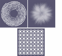 Funky Fossil 8x8 Stencil Trio - Halftone Circle, Ever Decreasing Circles & Circle Lattice