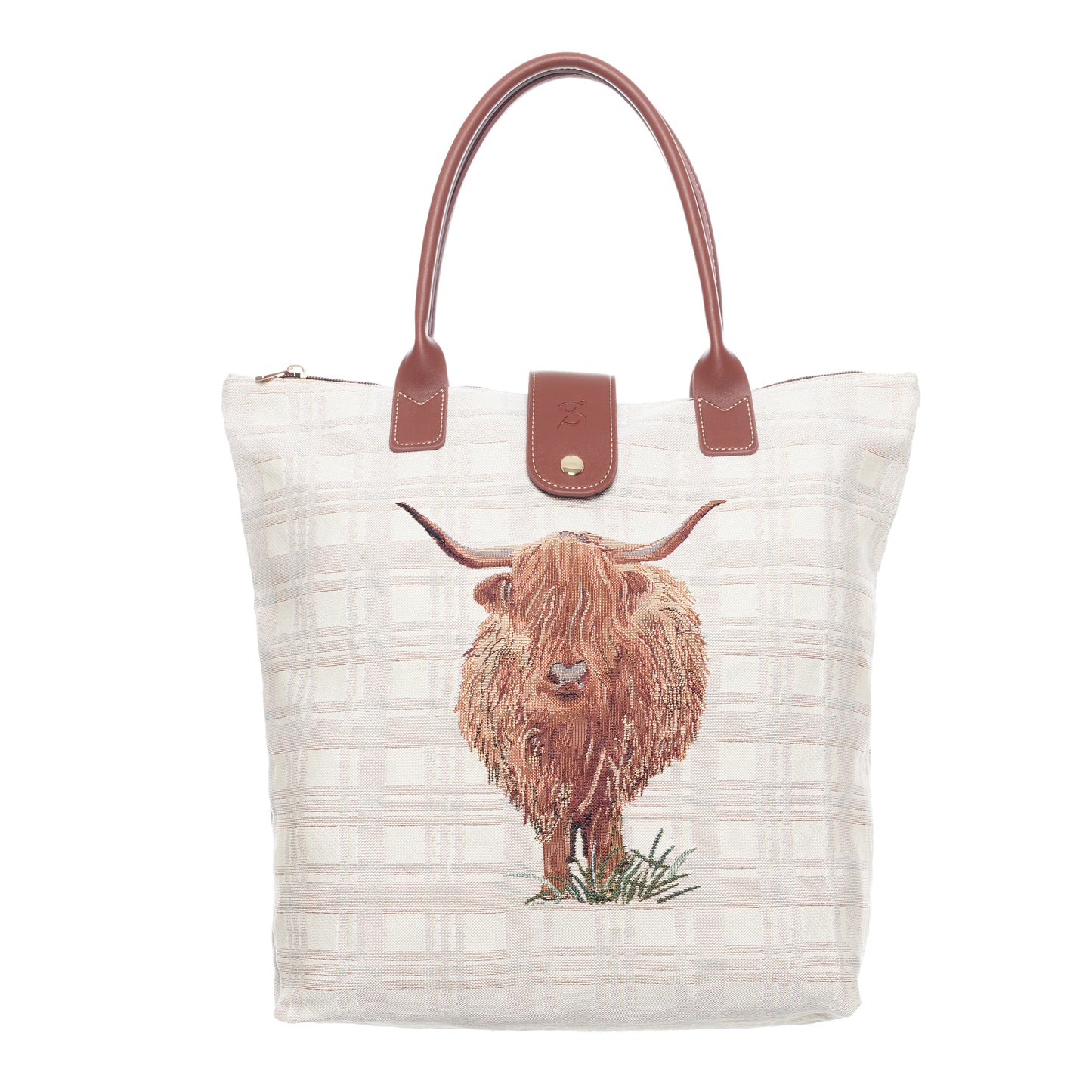 Signare Tapestry Highland Cow Foldaway Bag with Wristlet