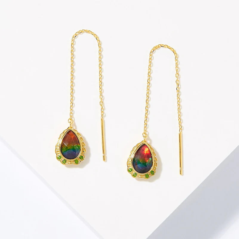 Canadian Ammolite Gems by Kenneth Bradley ‘Francis’ Earrings with Chrome Diopside