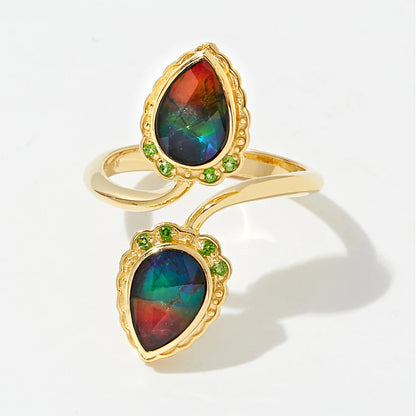 Canadian Ammolite Gems by Kenneth Bradley ‘Francis’ Ring with Chrome Diopside in 14k Yellow Gold
