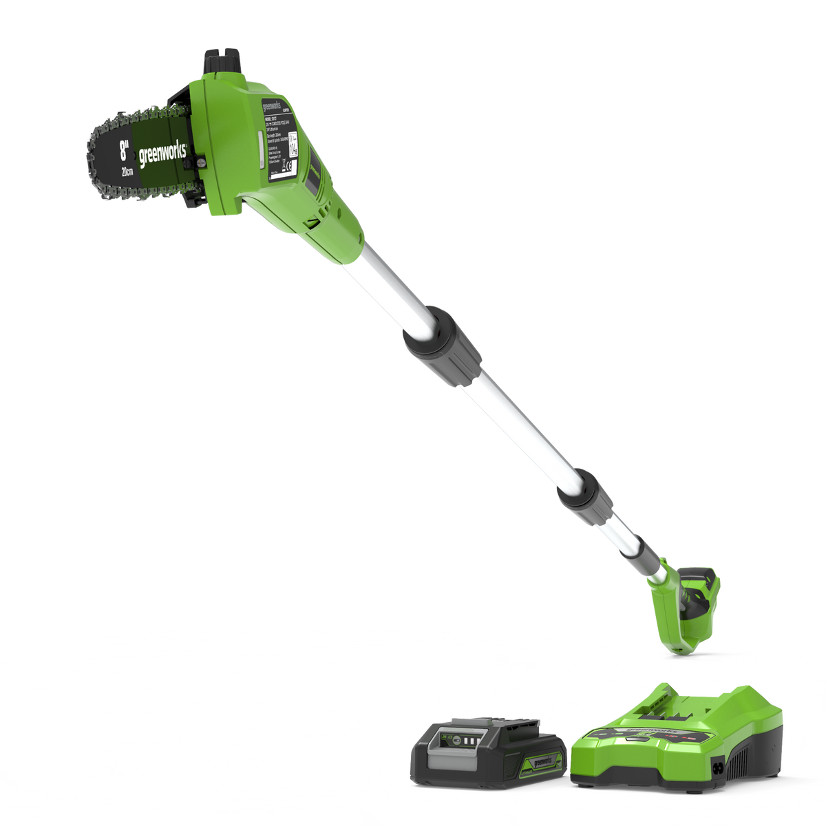 Greenworks 24V 20cm Cordless Pole Saw Kit – Battery & Charger – product kit