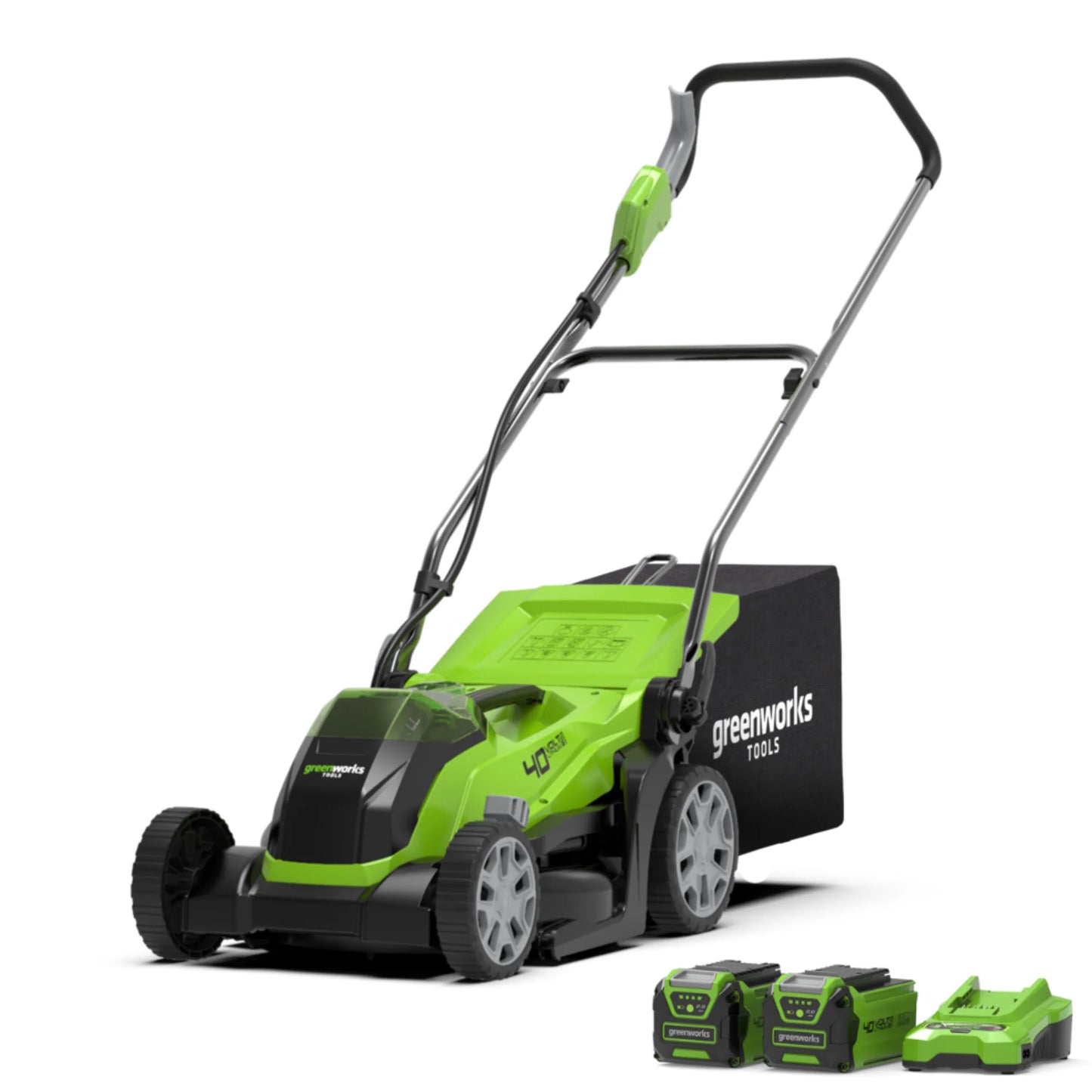 Greenworks 48V 36cm Cordless Lawnmower with 2 x 2Ah Batteries & Twin Charger