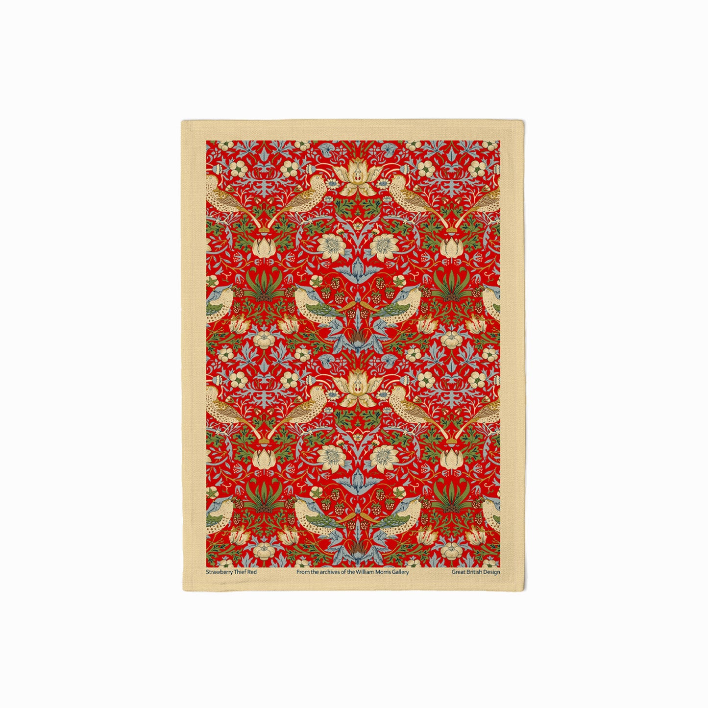 William Morris Gallery Kitchen Set - Single Oven Glove, Pot Holder & Tea Towel - Strawberry Thief Red