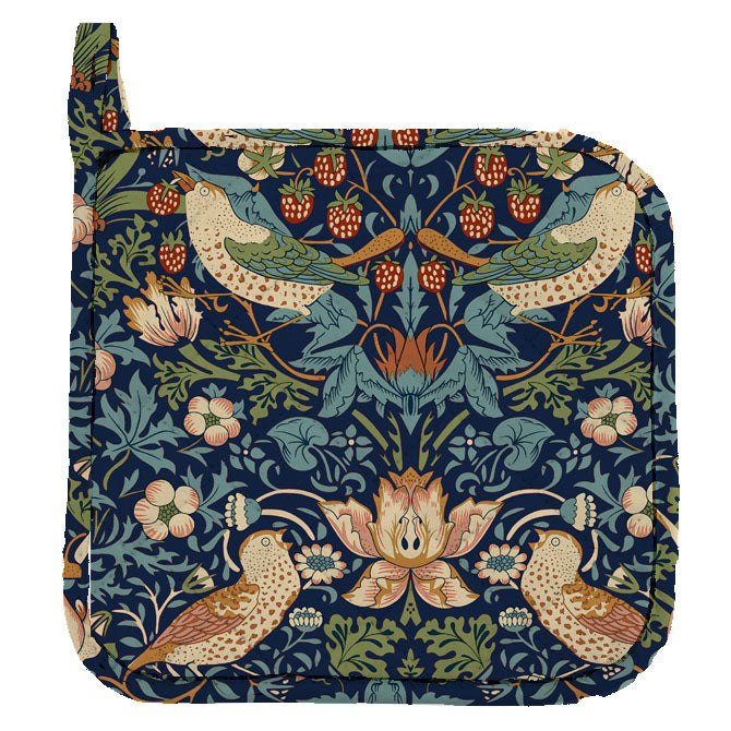 William Morris Gallery Kitchen Set - Single Oven Glove, Pot Holder & Tea Towel - Strawberry Thief Navy