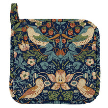 William Morris Gallery Kitchen Set - Single Oven Glove, Pot Holder & Tea Towel - Strawberry Thief Navy