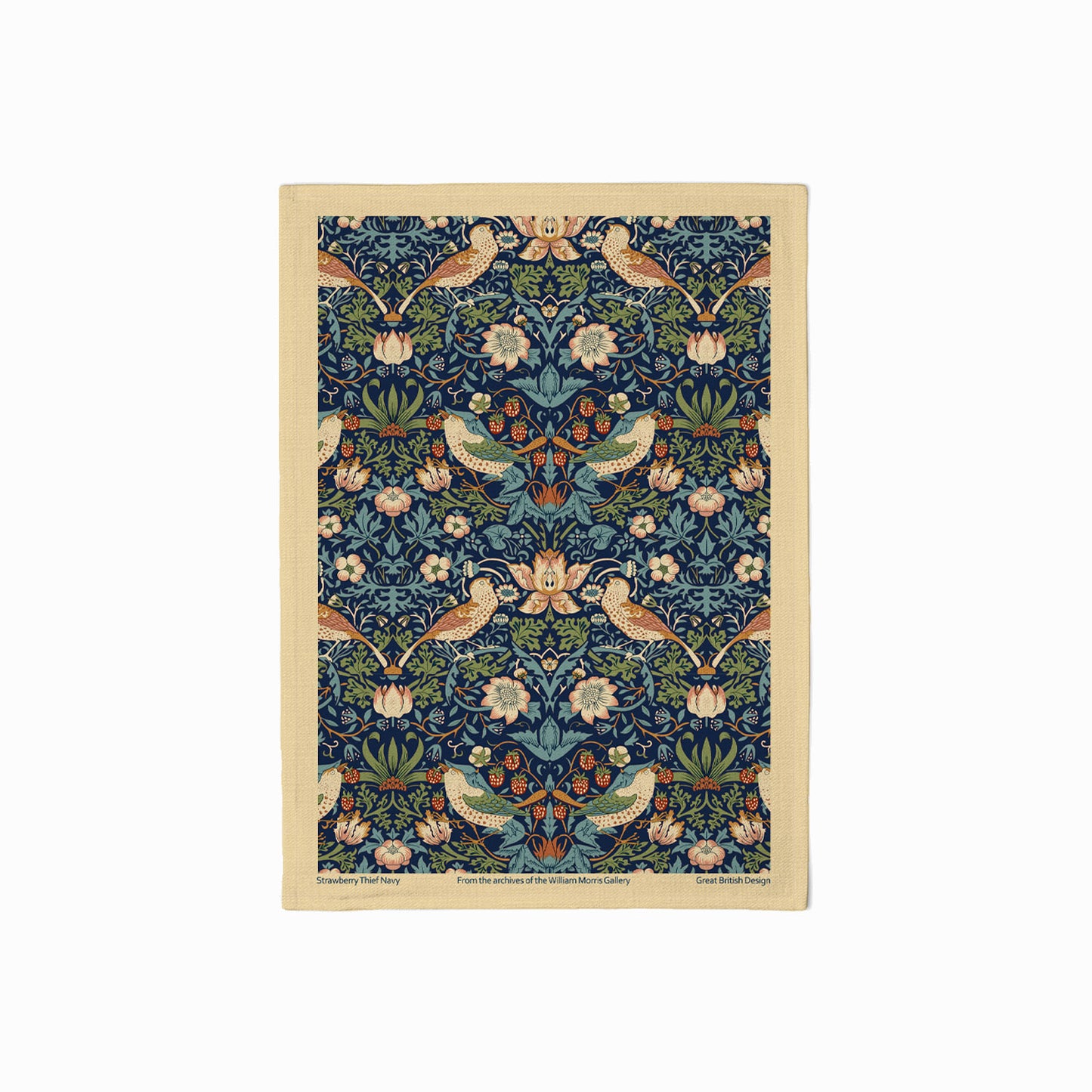 William Morris Gallery Kitchen Set - Single Oven Glove, Pot Holder & Tea Towel - Strawberry Thief Navy