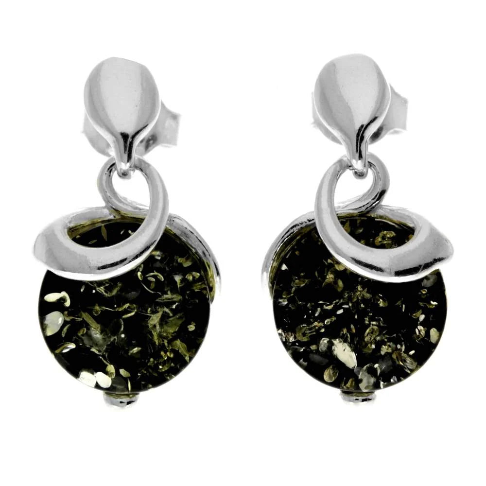 925 Sterling Silver & Genuine Baltic Amber Modern Studs Dangling Earrings