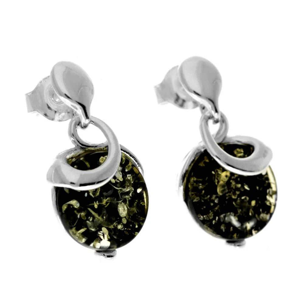 925 Sterling Silver & Genuine Baltic Amber Modern Studs Dangling Earrings