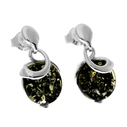 925 Sterling Silver & Genuine Baltic Amber Modern Studs Dangling Earrings