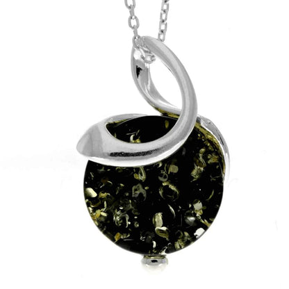 925 Sterling Silver & Genuine Baltic Amber Modern Pendant on 18" Chain
