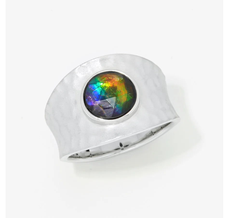 Canadian Ammolite Gems by Kenneth Bradley ‘Greta’ Ring in Rhodium Plated Sterling Silver