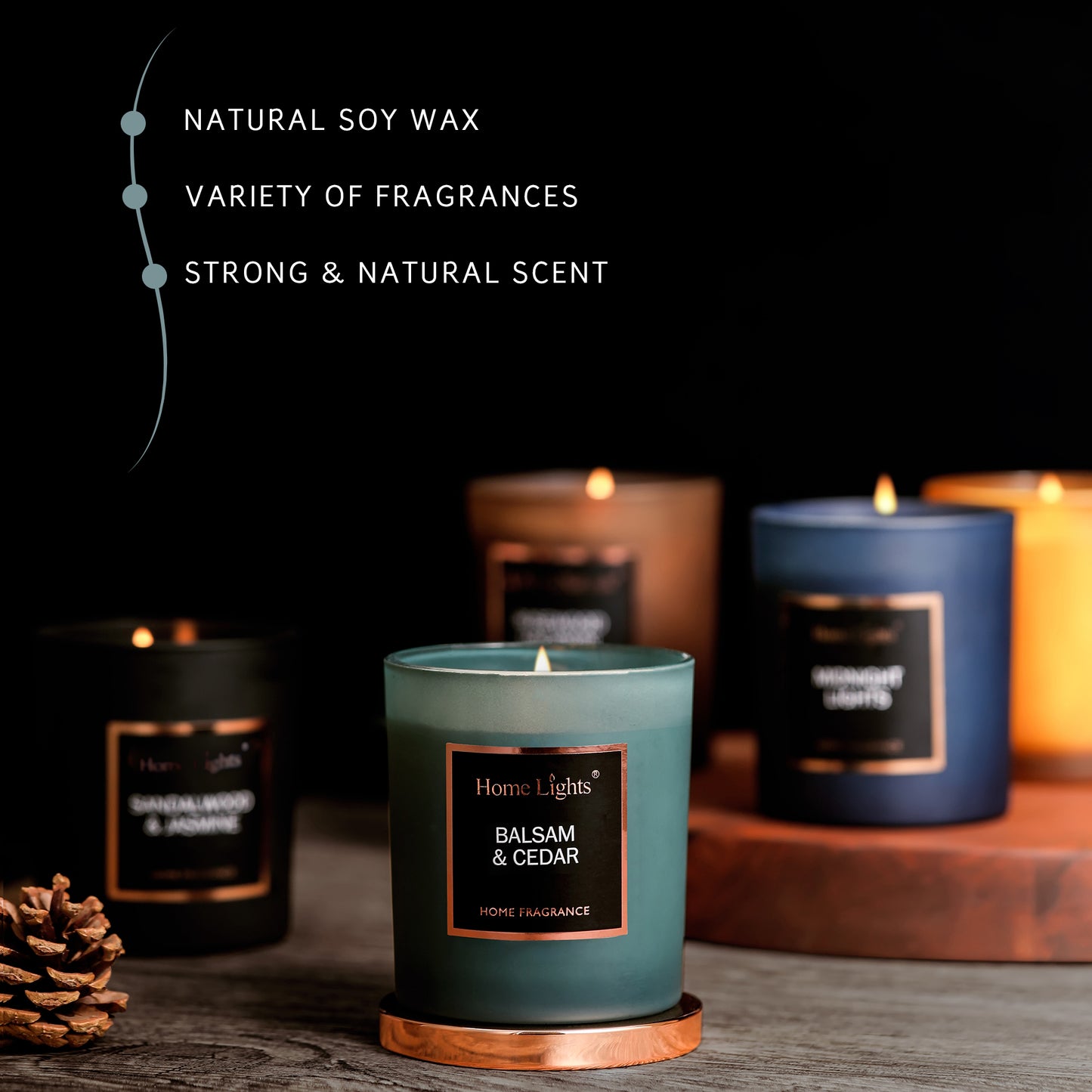 Home Lights Natural Soy Wax Luxury Scented Candle 215g - Up to 35 hours burn time