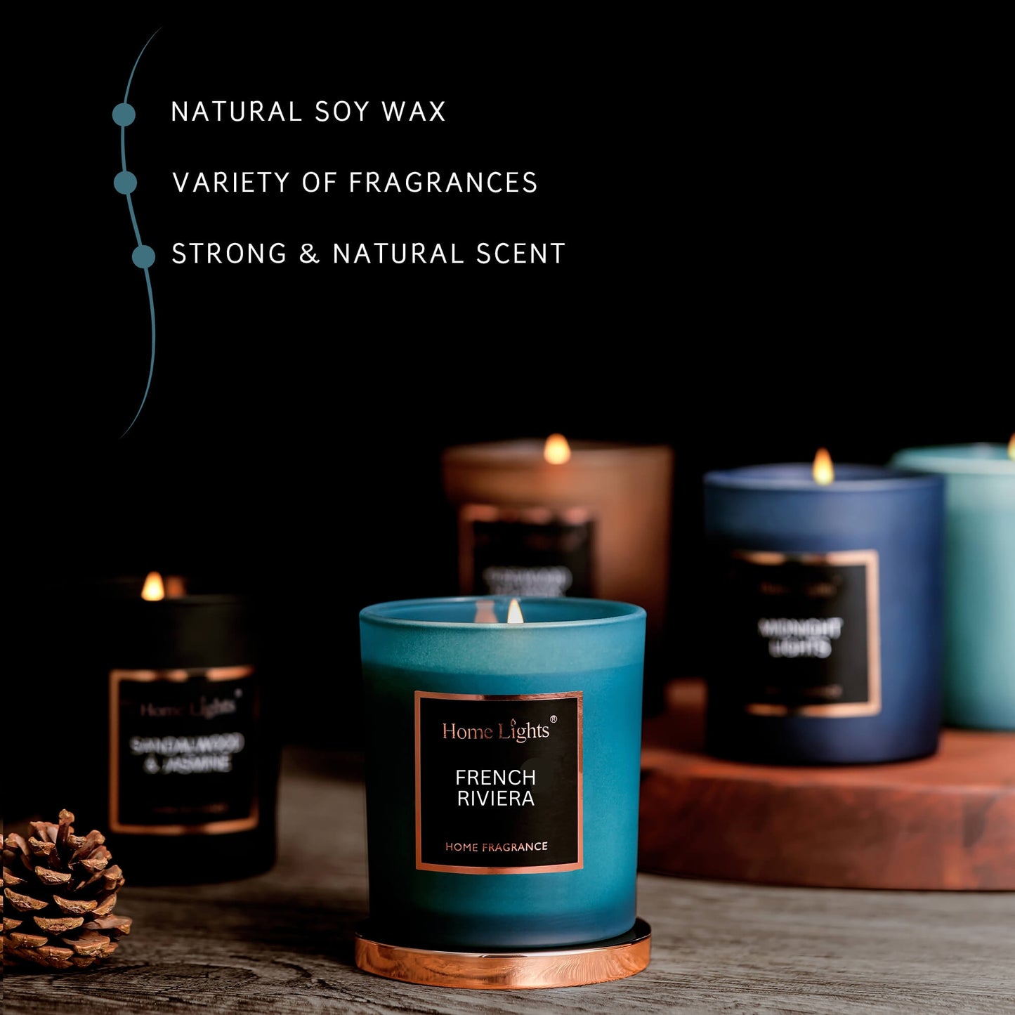 Home Lights Natural Soy Wax Luxury Scented Candle 215g - Up to 35 hours burn time