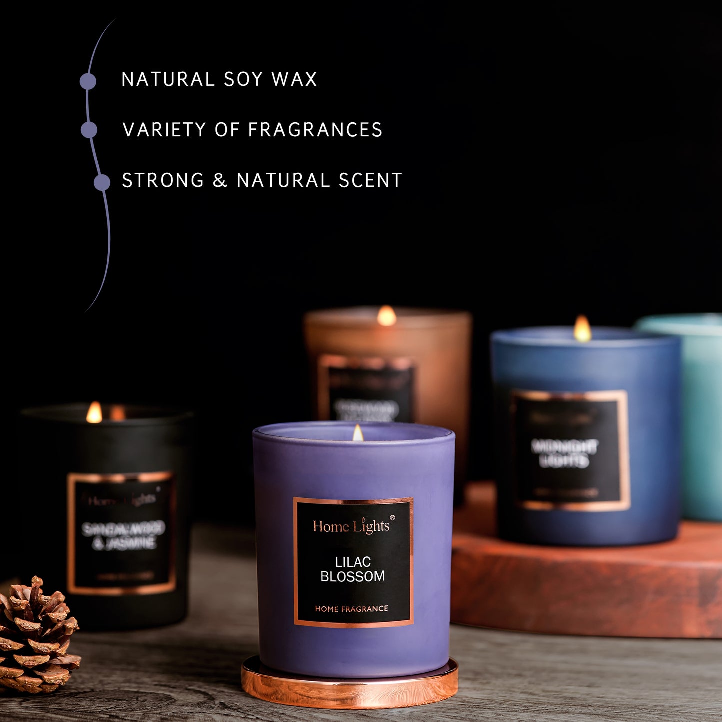 Home Lights Natural Soy Wax Luxury Scented Candle 215g - Up to 35 hours burn time