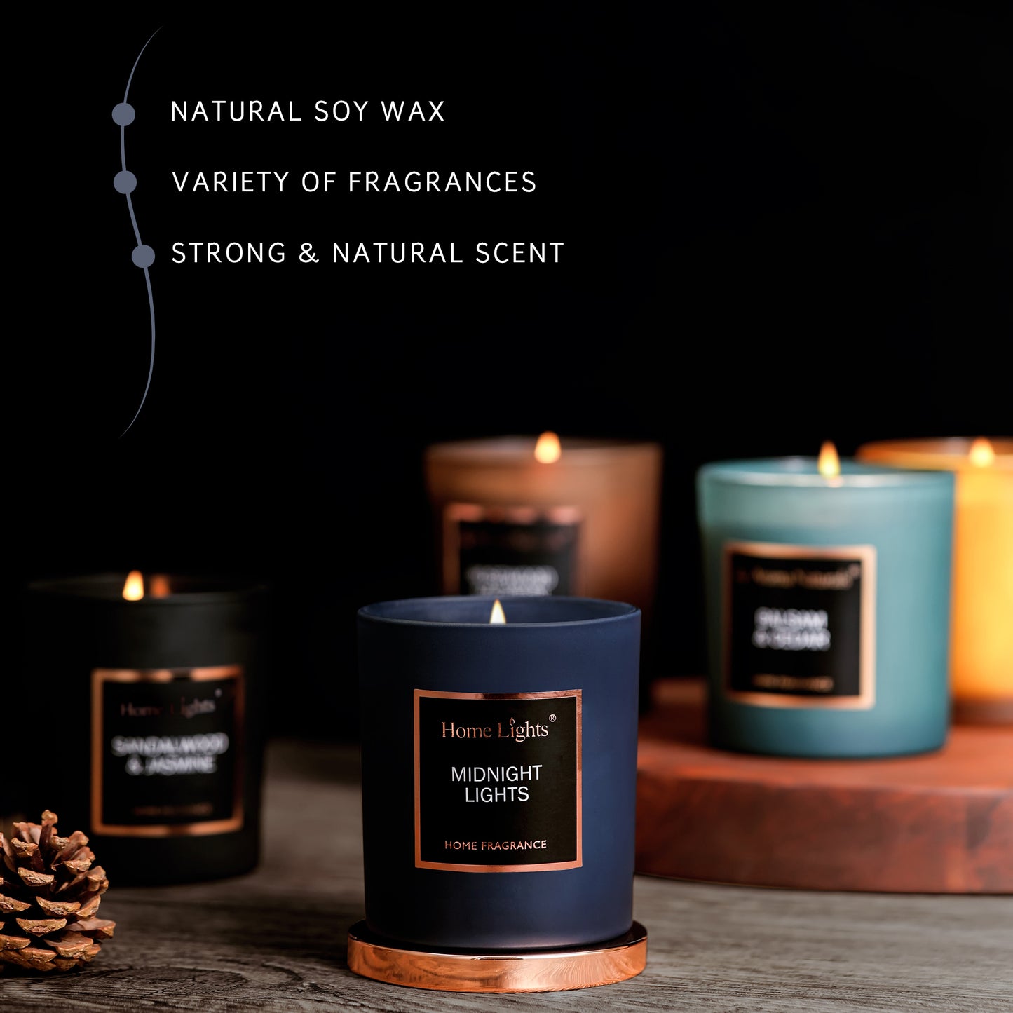 Home Lights Natural Soy Wax Luxury Scented Candle 215g - Up to 35 hours burn time