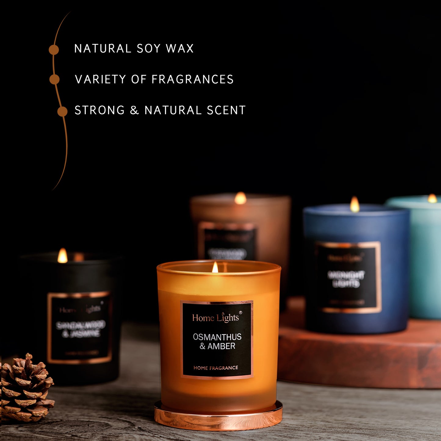Home Lights Natural Soy Wax Luxury Scented Candle 215g - Up to 35 hours burn time