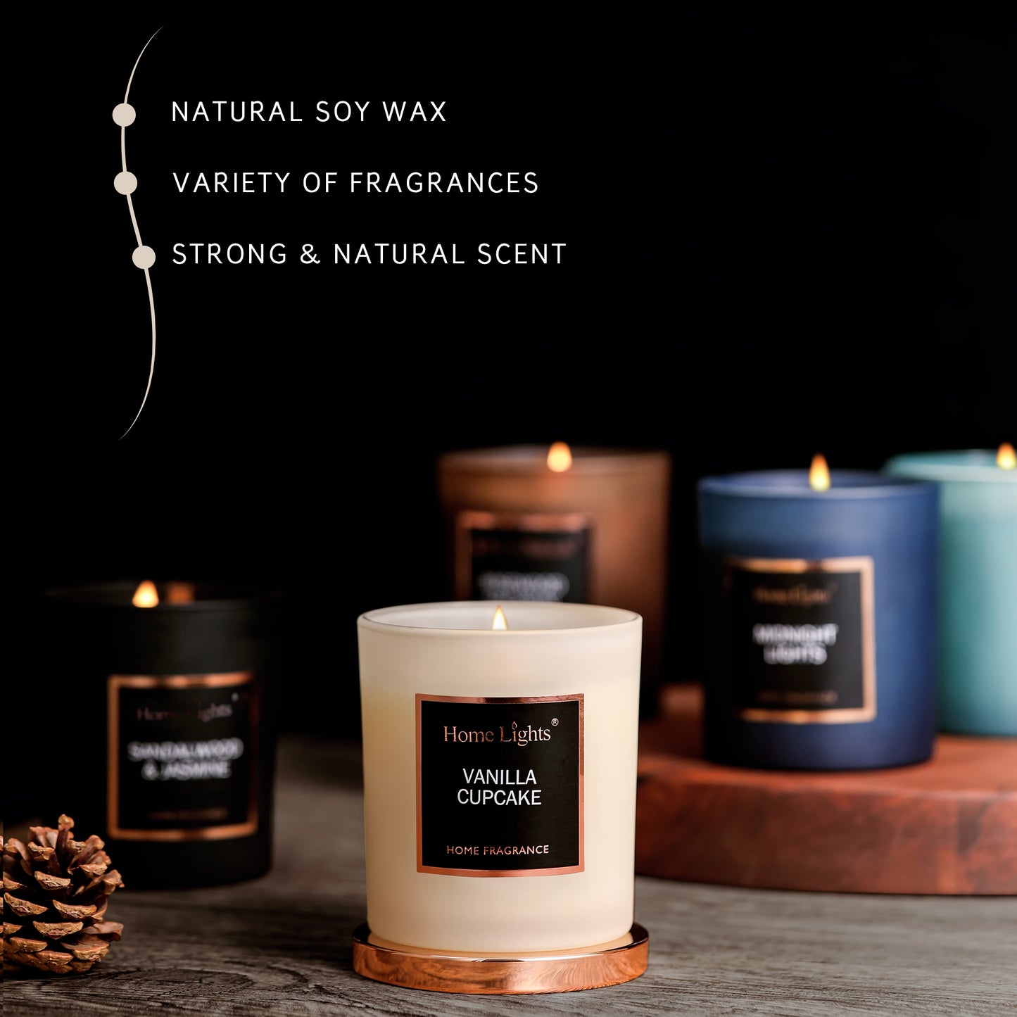 Home Lights Natural Soy Wax Luxury Scented Candle 215g - Up to 35 hours burn time