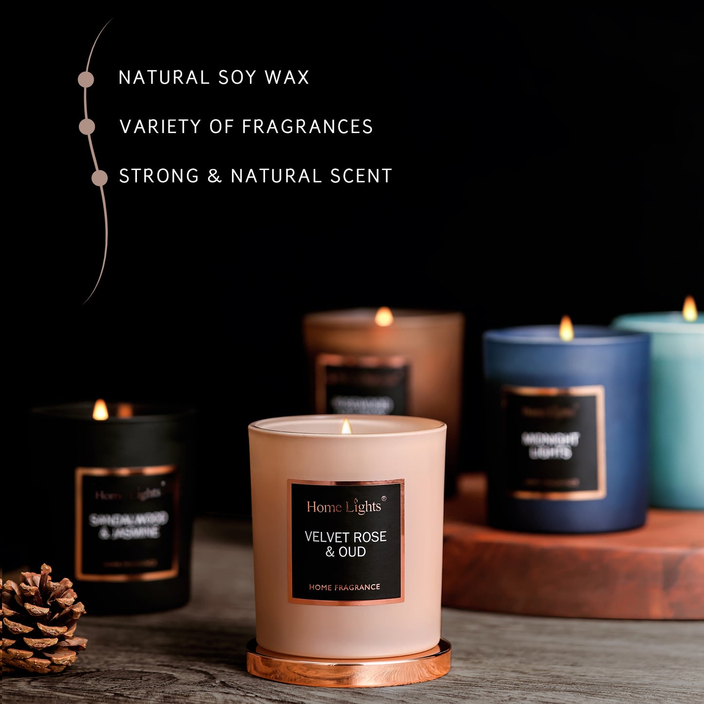 Home Lights Natural Soy Wax Luxury Scented Candle 215g - Up to 35 hours burn time