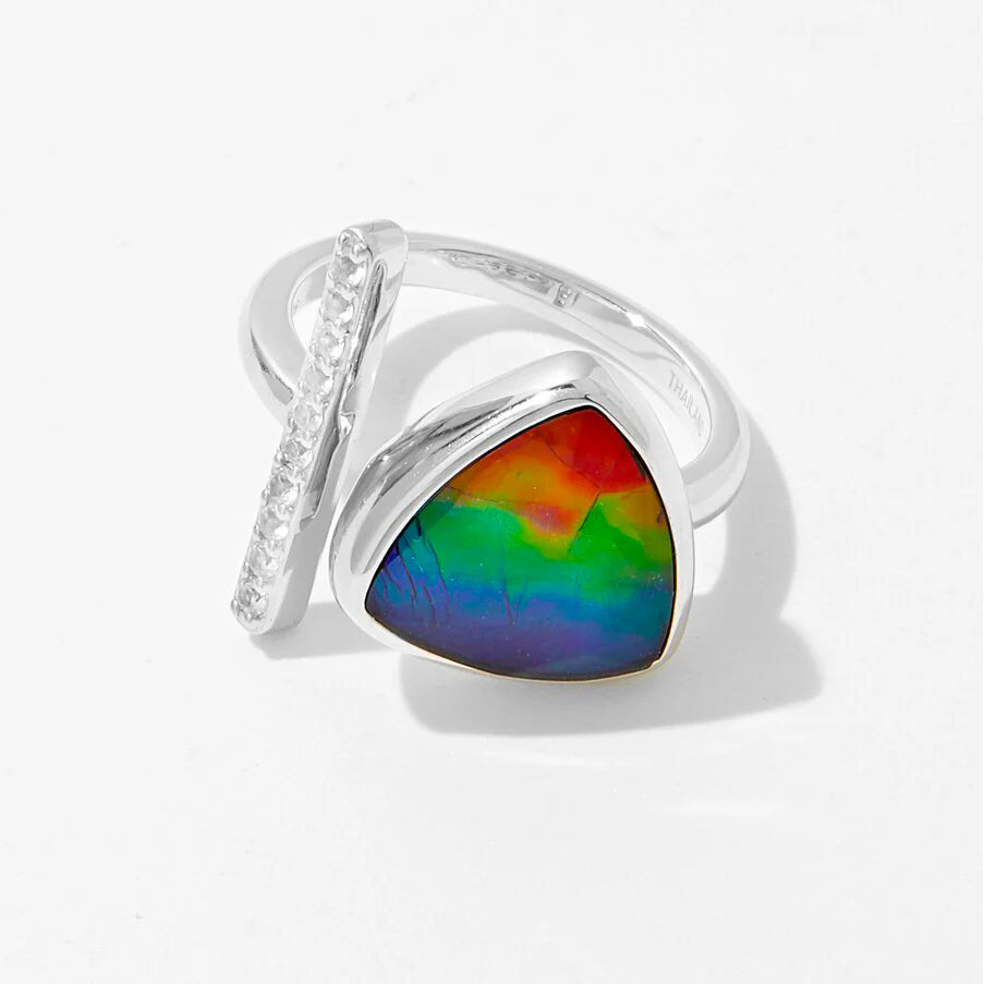 Canadian Ammolite Gems by Kenneth Bradley ‘Harper’ Ring with White Topaz
