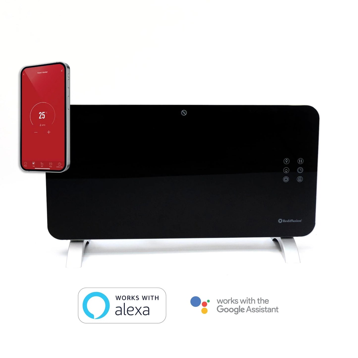 Rediffusion Smart Glass Panel Heater 1500W - Black