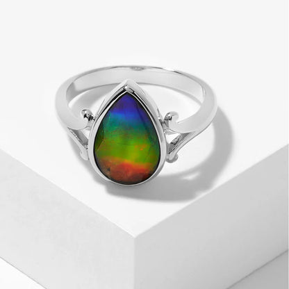 Canadian Ammolite Gems by Kenneth Bradley 'Jodi' Ring in Rhodium Plated Sterling Silver