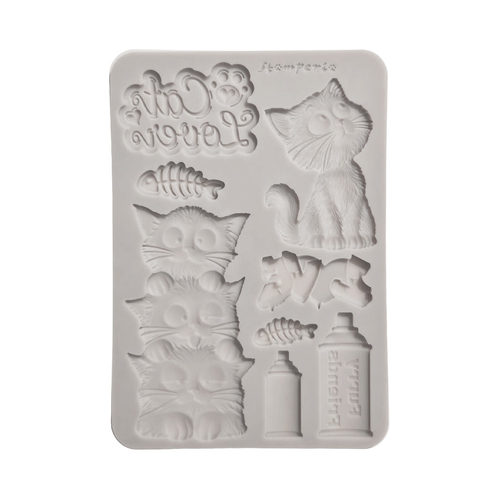 Stamperia Furry Friends 2 Cats A5 Silicone Mould