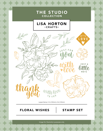 Lisa Horton Crafts Floral Wishes Stamp Set - 14 Stamps