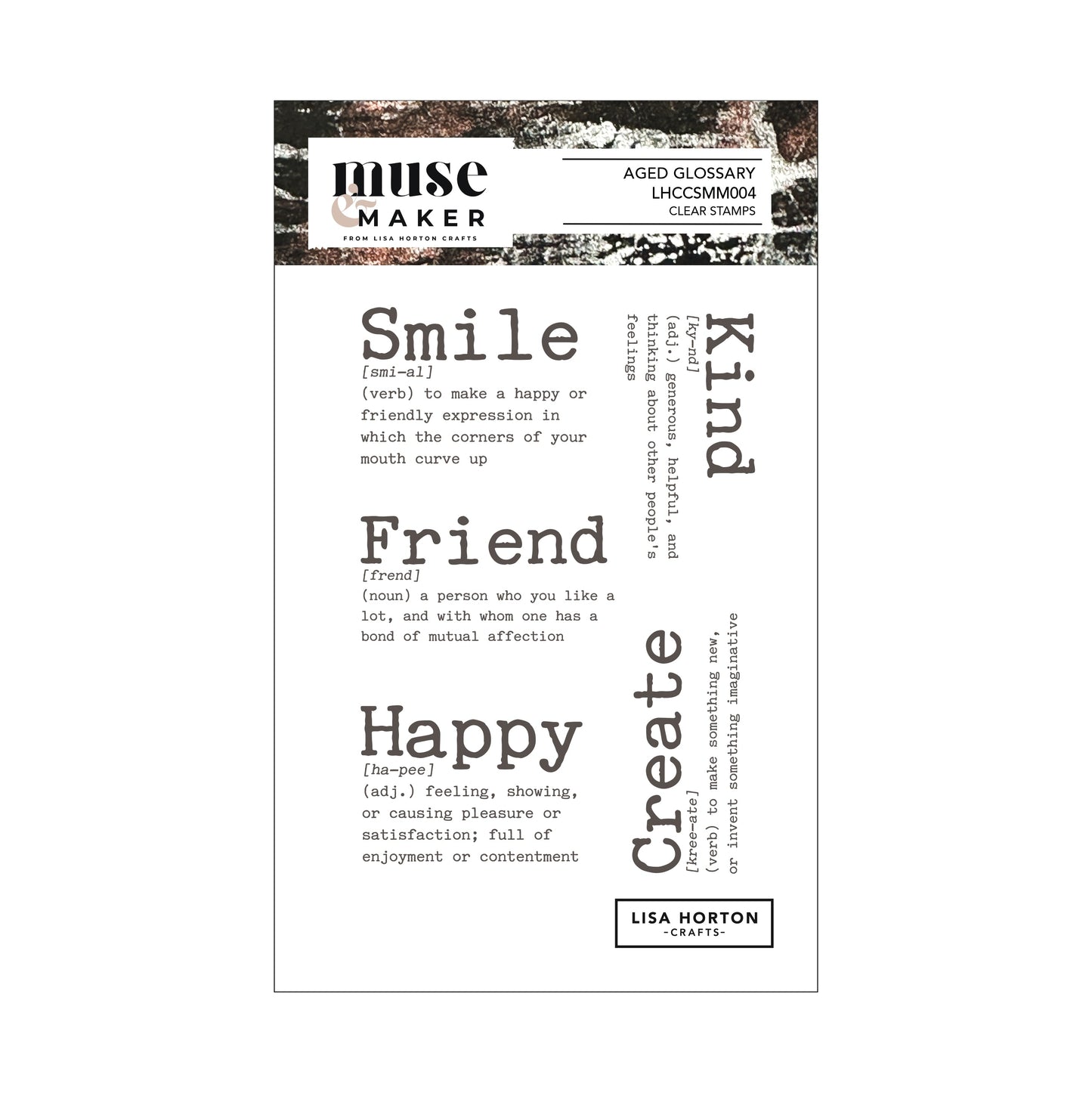 Lisa Horton Crafts Muse & Maker Aged Glossary A6 Clear Stamp Set