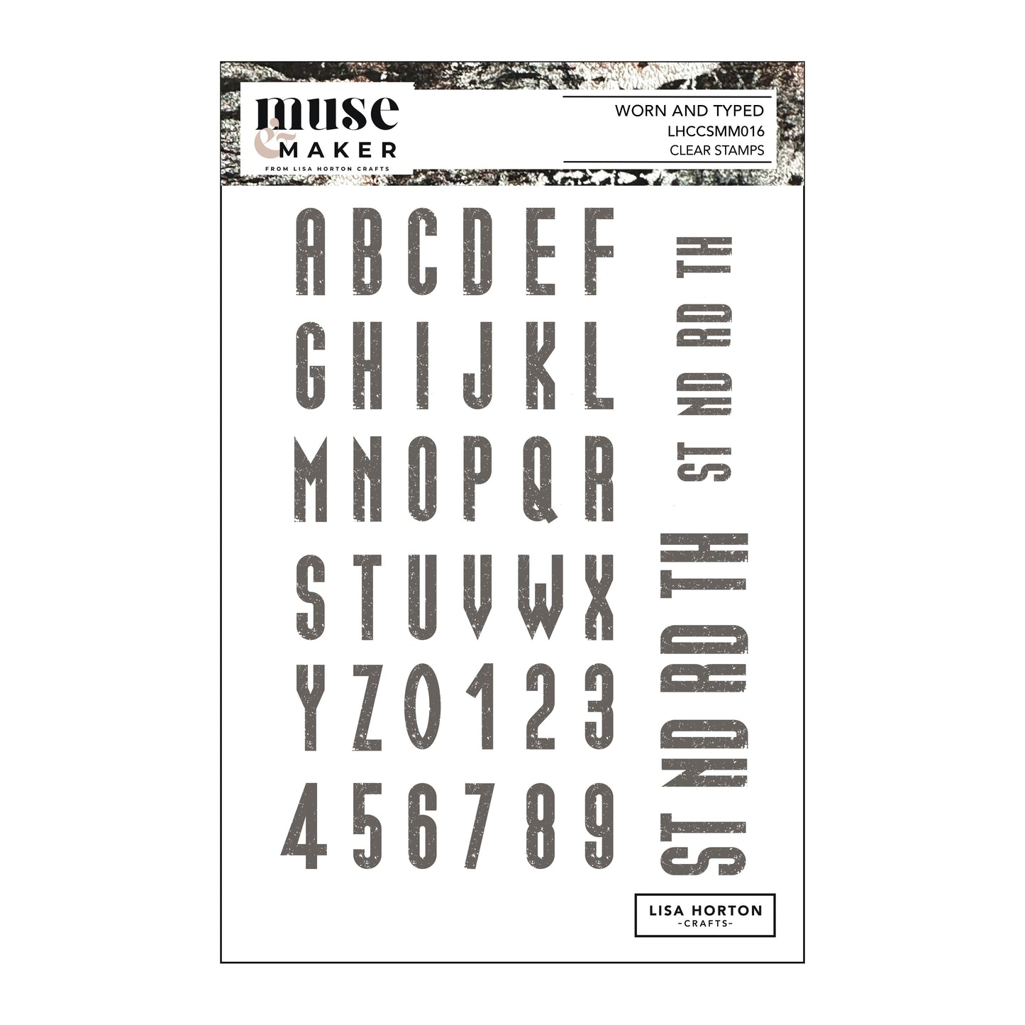 Lisa Horton Crafts Muse & Maker Worn and Typed A5 Clear Stamp Set